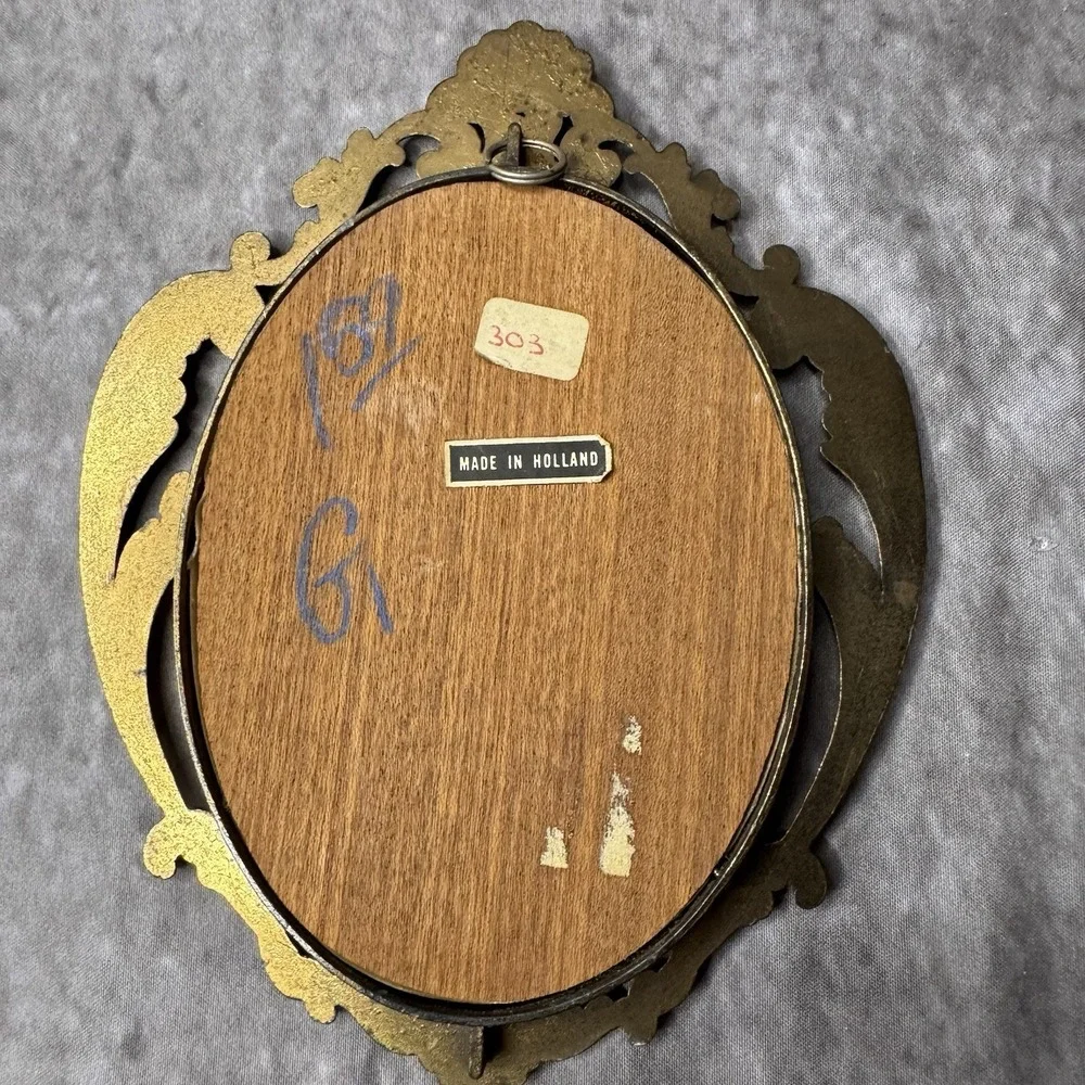 Vintage Small Ornate Brass Easel Back Picture Frame Made In Holland